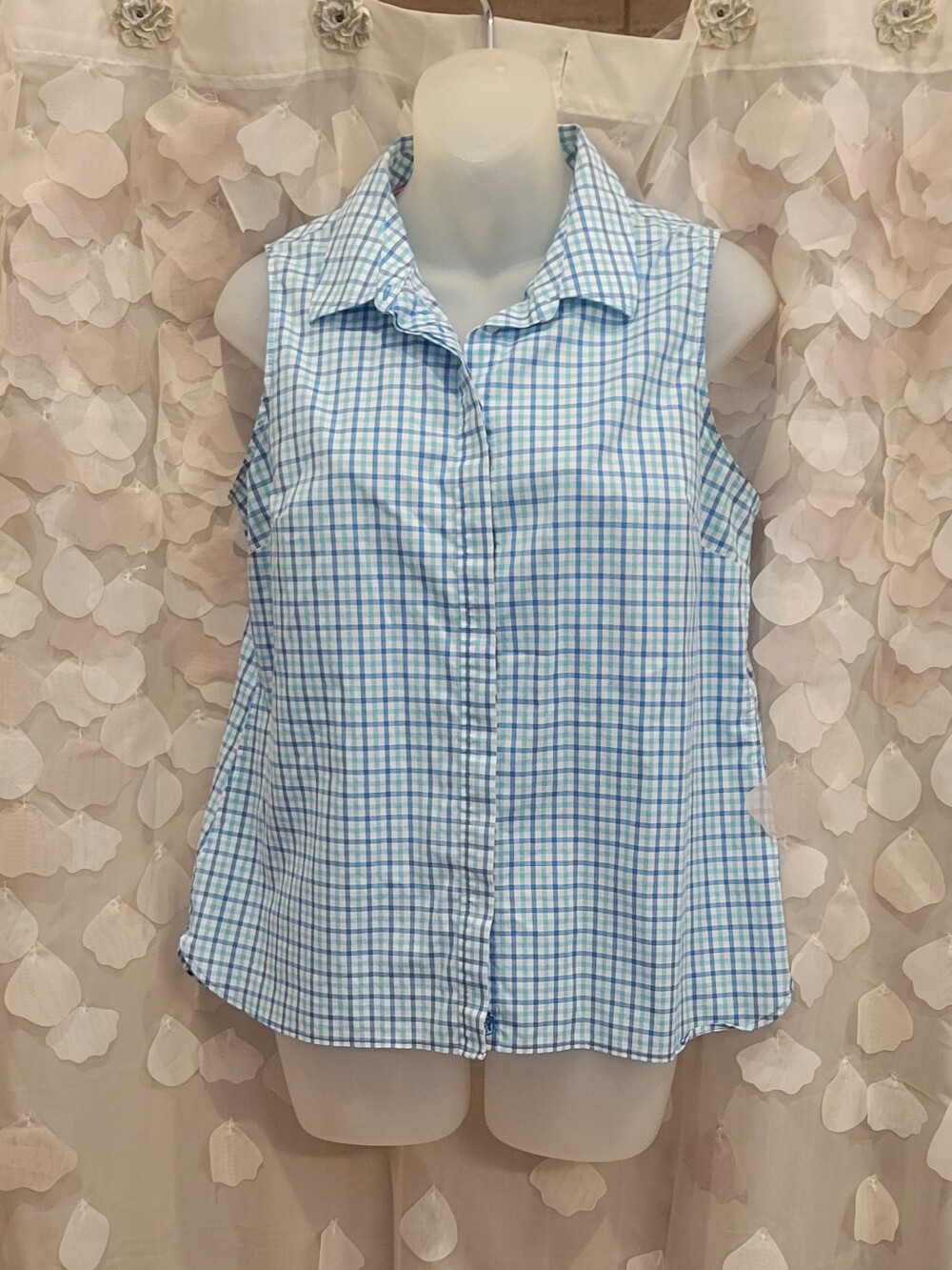 Talbots Blue & White Plaid Sleeveless Button-Down Shirt